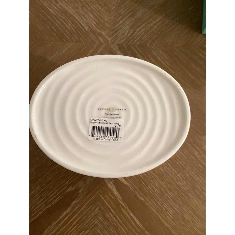 Sophie Conran For Portmeirion Large Oval Pottery Ribbed Utensil Jar NWOT
